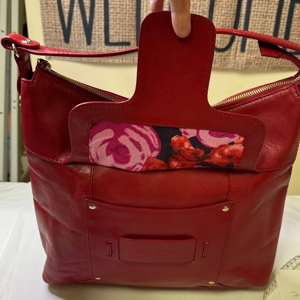 Kate Spade New York Red Leather Shoulder‎ Bag – Floral Lining